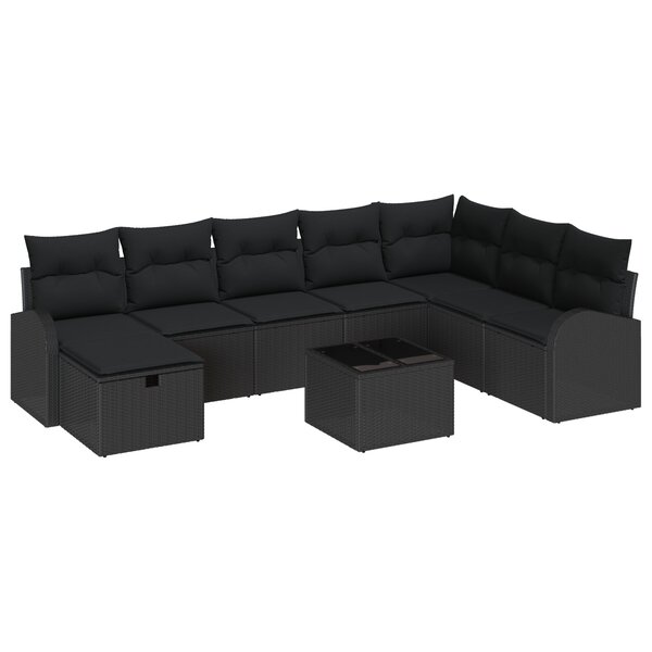vidaXL Ensemble de Canapés de Jardin 9 Pièces avec Coussins Noir Rattan Poly