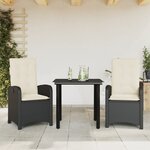vidaXL Ensemble à manger de jardin avec coussins 3 Pièces Noir