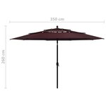 vidaXL Parasol de jardin à 3 niveaux mât en aluminium rouge bordeaux
