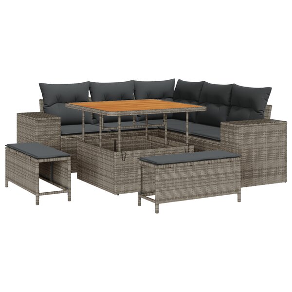 vidaXL Ensemble de canapé de jardin 8 pièces avec coussins gris poly rotin acacia