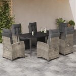 vidaXL Ensemble à manger de jardin et coussins 7 Pièces gris clair rotin
