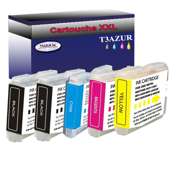 Lot de 5 Cartouches compatibles Brother MFC-460CN, MFC-465CN, MFC-480CN, LC1000XL (Noire+Couleur) – T3AZUR