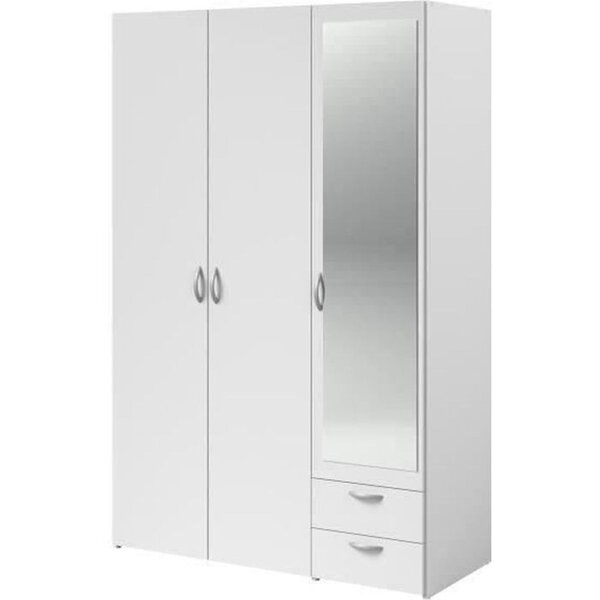Armoire VARIA - blanc - 3 portes battantes + miroir + 2 tiroirs - 120 x 185 x 51 cm