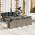 vidaXL Ensemble de 8 Canapés de Jardin avec Coussins Gris Poly Rattan