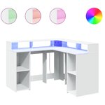 Bureau table poste de travail meuble d'ordinateur informatique étude avec lumières LED 130 x 130 x 91 cm bois d'ingénierie blanc 02_0023405