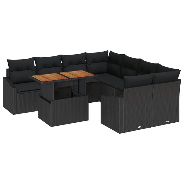 vidaXL Ensemble de sofa de jardin 9 pièces avec coussins noirs en poly rotin
