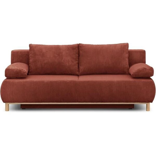Banquette convertible 3 places MIKA - Velours côtelé Terracotta - Coffre de rangement - 192 x 84 x 93 cm