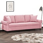 vidaXL Canapé 3 places avec oreillers décoratifs rose 180 cm velours