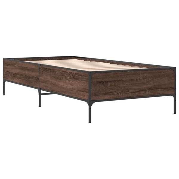 vidaXL Cadre de lit chêne marron 90x200 cm bois d'ingénierie et métal