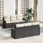 Canapé de Jardin de 7 Pièces avec Coussins Rattan Synthétique Noir
