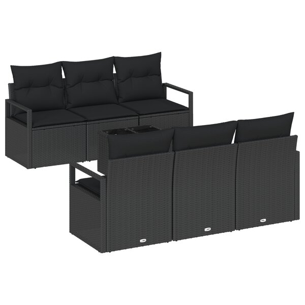 Ensemble de Canapé de Jardin de 7 pièces avec Coussins Noir Poly Rattan