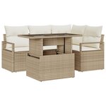 Ensemble de Canapé de Jardin de 5 Pièces avec Coussins Beige en Poly Rattan
