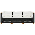 vidaXL Canapé de jardin avec coussins 3 places noir résine tressée