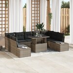 vidaXL Set de 10 Canapés de Jardin avec Coussins Gris en Poly Rattan
