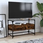 vidaXL Meuble TV avec dessus en verre chêne fumé bois d'ingénierie