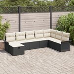 Ensemble de canapés de jardin 8 pièces avec coussins en poly rotin noir