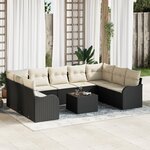 Ensemble de Canapés de Jardin 9 Pièces avec Coussins Rattan Poly Marron