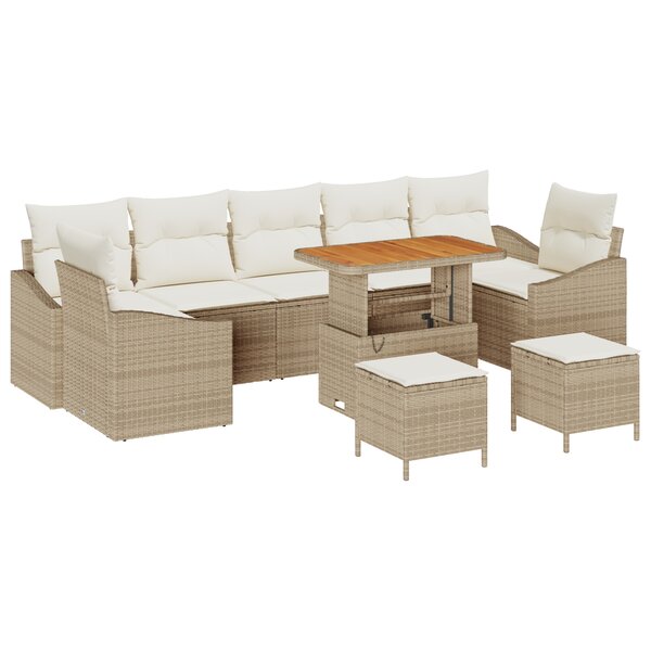 Ensemble de Canapés de Jardin vidaXL 10 Pièces avec Coussins Beige Rattan Poly Acacia