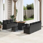 Ensemble de 10 pièces de canapé de jardin avec coussins noirs en poly rattan acacia