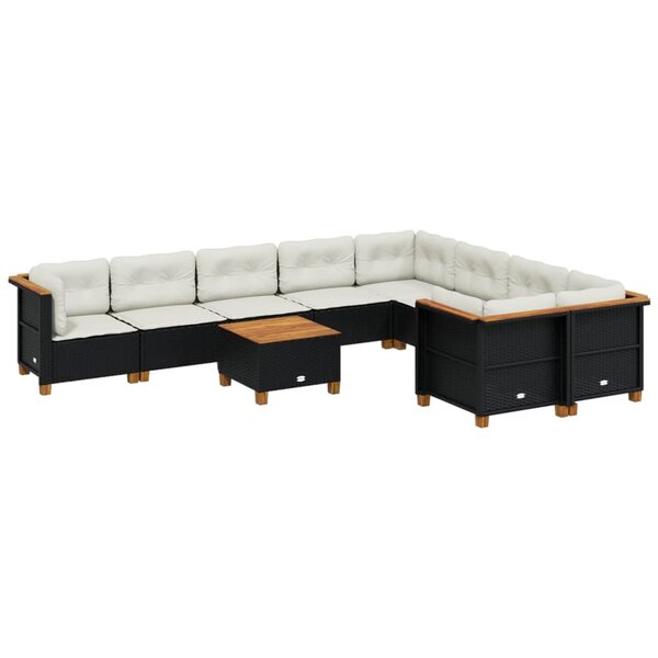 vidaXL Salon de jardin 10 Pièces avec coussins noir résine tressée