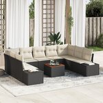 vidaXL Ensemble de Canapé de Jardin 10 Pièces avec Coussins Noir Poly Rattan Acacia