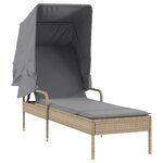 vidaXL Chaise longue avec auvent et table beige résine tressée