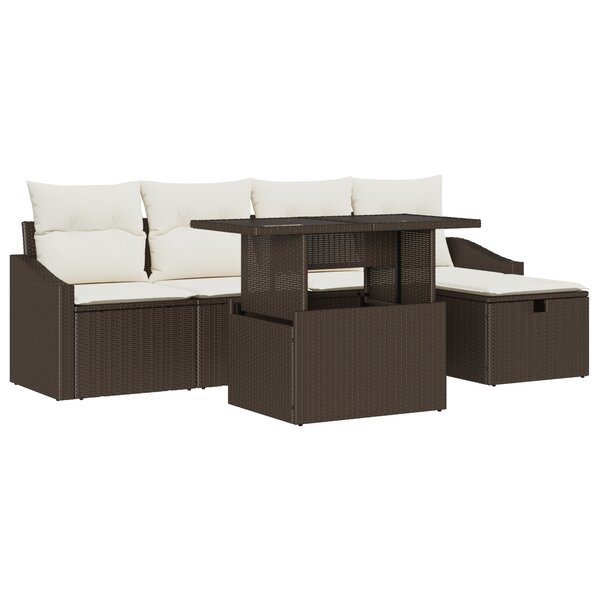 vidaXL Set canapé jardin 6 pièces coussins marron poly rattan