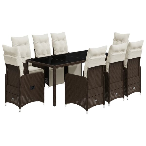 vidaXL Ensemble de bistro de jardin 9 Pièces coussins marron poly rotin