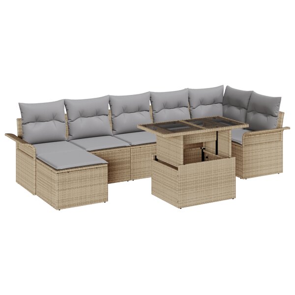 vidaXL Ensemble de jardin 8 pièces avec coussins Beige Poly Rattan