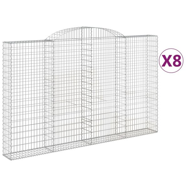 vidaXL Paniers à gabions arqués 8 Pièces 300x30x180/200 cm fer galvanisé