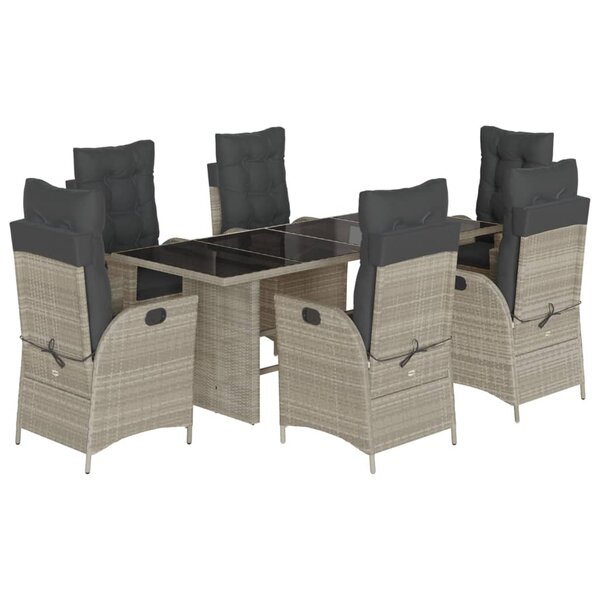 vidaXL Ensemble à manger de jardin et coussins 7 Pièces gris clair rotin
