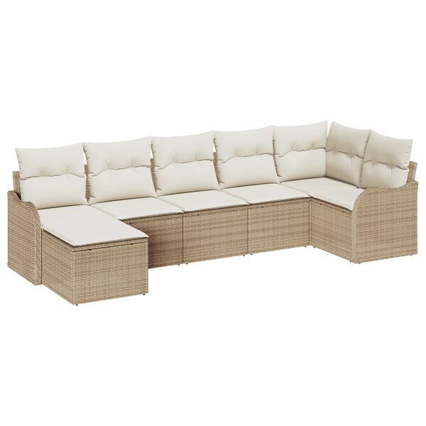 Ensemble de canapé de jardin vidaXL 7 pièces avec coussins beige poly rotin