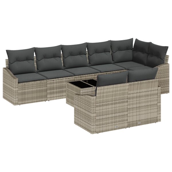 vidaXL Ensemble de Salle à Manger de Jardin 9 pièces avec coussins en poly rotin gris