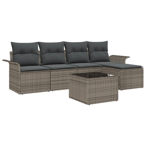 Ensemble de Canapés de Jardin 5 Pièces avec Coussins Noir Poly Rattan