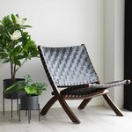 Chaise en teck et cuir noir PERUGIA