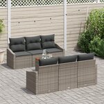 vidaXL Ensemble de canapés de jardin de 7 pièces avec coussins gris en poly rotin