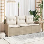 vidaXL Ensemble de canapé de jardin 3 pièces avec coussins Beige Rattan synthétique