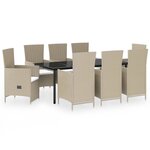 vidaXL Ensemble de salle à manger de jardin avec coussins 9 Pièces Beige