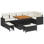 Ensemble de 9 pièces de canapé de jardin avec coussins noir rattan synthétique acacia