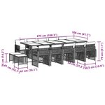 vidaXL Ensemble à manger de jardin avec coussins 15 Pièces marron rotin