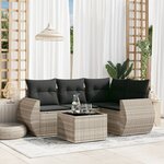 vidaXL Salon de jardin 5 Pièces avec coussins gris clair résine tressée