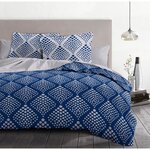 Parure de couette 240 x 260 cm : Housse de couette + 2 taies d'oreiller - 100  Coton - Bleu