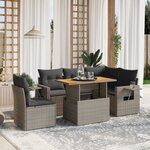 vidaXL Salon de jardin 6 Pièces avec coussins gris résine tressée
