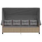 vidaXL Chaise longue avec auvent et coussins beige résine tressée
