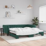 vidaXL Lit de jour avec gigogne sans matelas vert foncé 100x200 cm