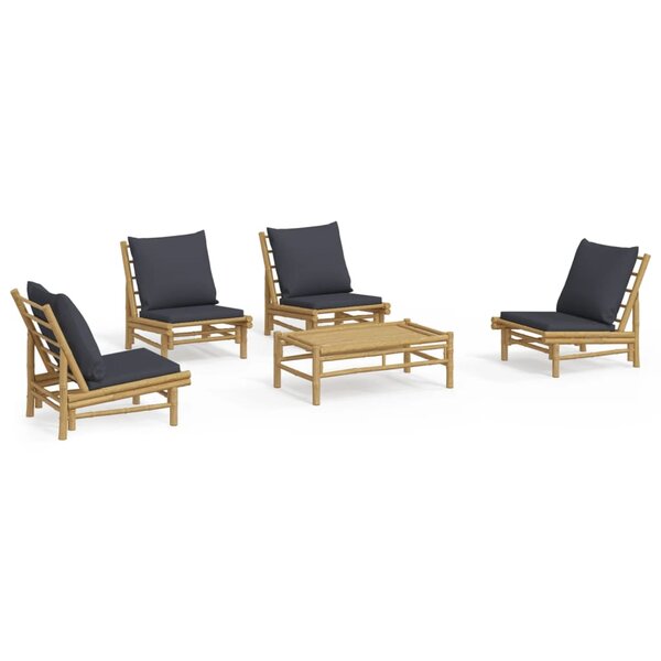 vidaXL Salon de jardin 5 Pièces avec coussins gris foncé bambou