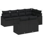 vidaXL Ensemble de 7 Canapés de Jardin Noir en Poly Rotin avec Coussins