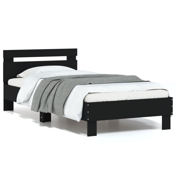 vidaXL Cadre de lit sans matelas avec tête de lit noir 90x200 cm