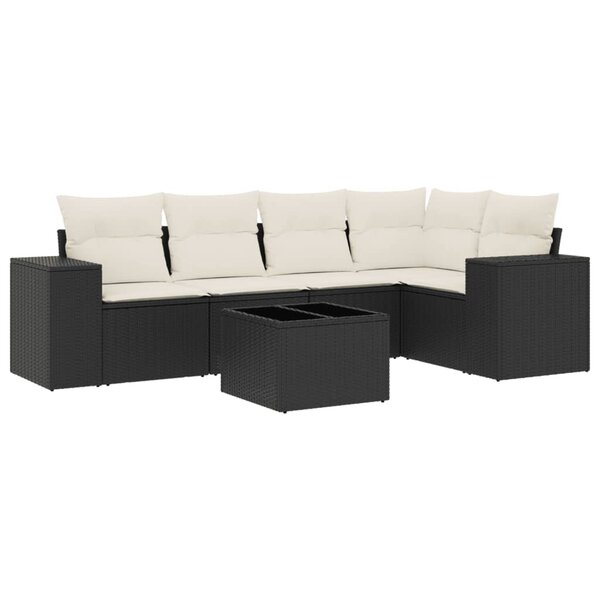 vidaXL Salon de jardin 6 Pièces avec coussins noir résine tressée