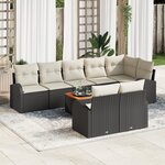 Canapés de Jardin 9 Pièces avec Coussins Noir Poly Rattan Acacia